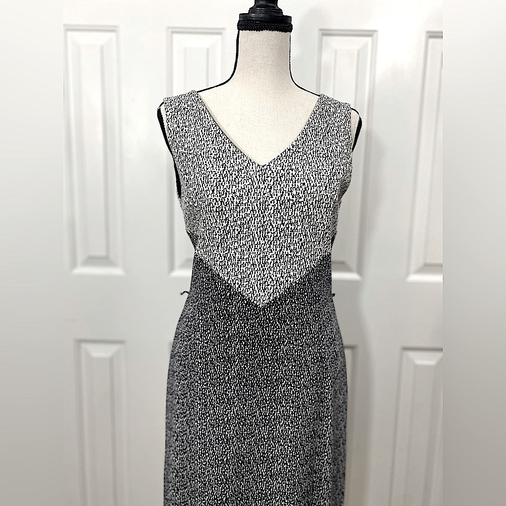 WHBM hombre V Black & White design dress granular print. Lined and well made. 6